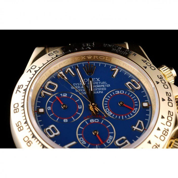 Rolex Daytona Gold Case Blue Dial Black Leather Strap